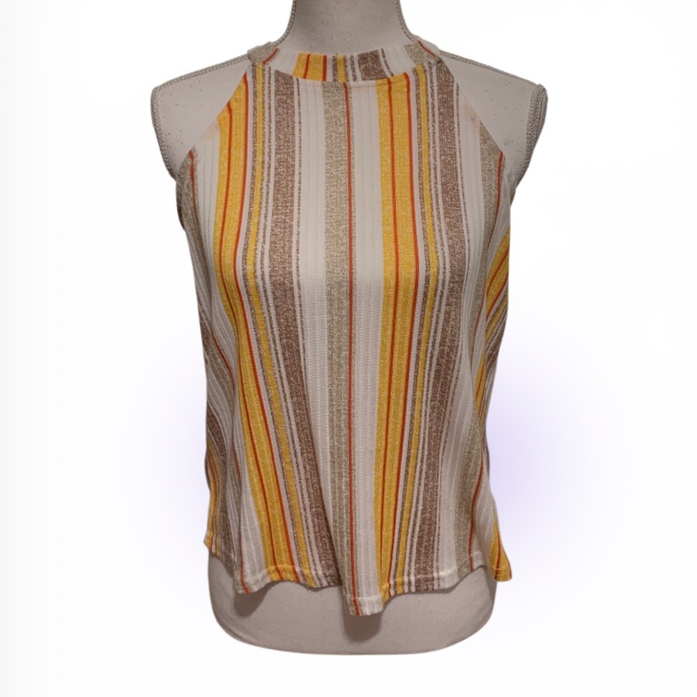 Striped Sleeveless Top - Yellow and Brown
